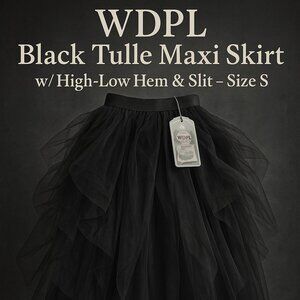 WDPL Black Tulle Maxi Skirt S High-Low Hem Corsetcore Goth Fairy Slit